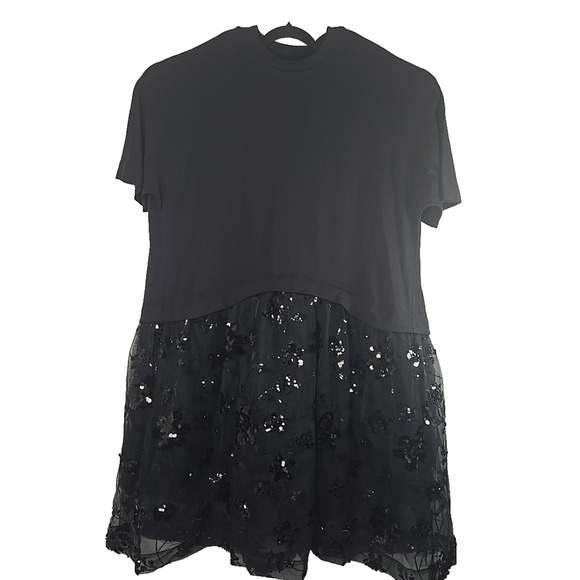 Simone Rocha Black Fit & Flare Tulle Sequin Party T-Shirt Dress PLUS SIZE (UK10) - Picture 1 of 8